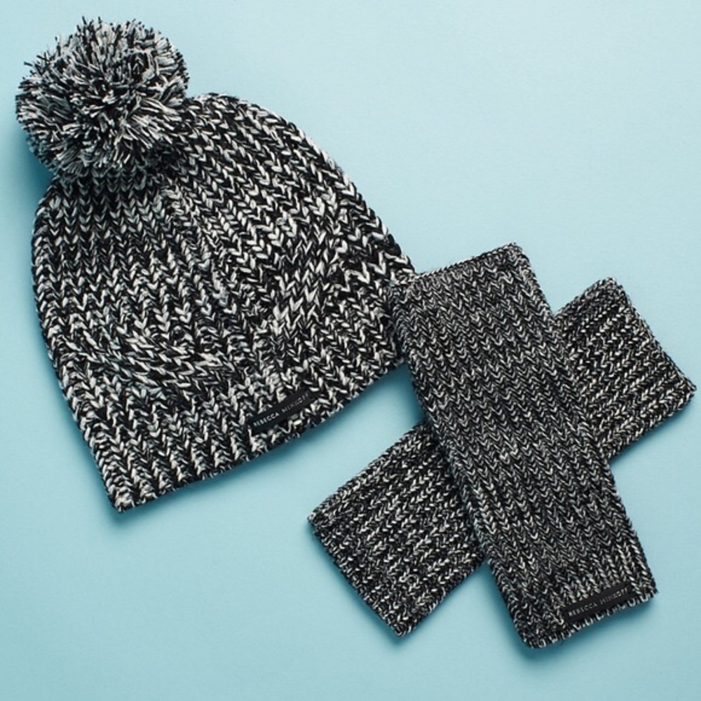 Rebecca Minkoff hat and arm warmers